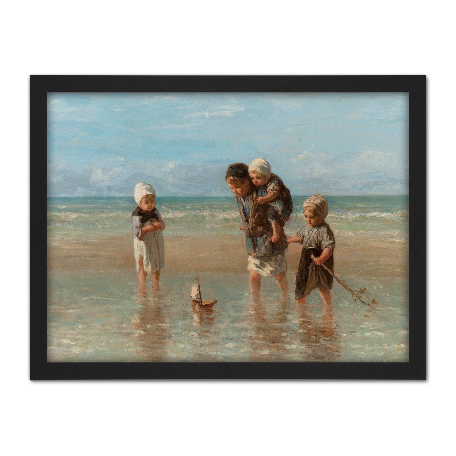 Jozef Israels Children Of The Sea Bathing Painting Large Framed Wall Decor Art Print